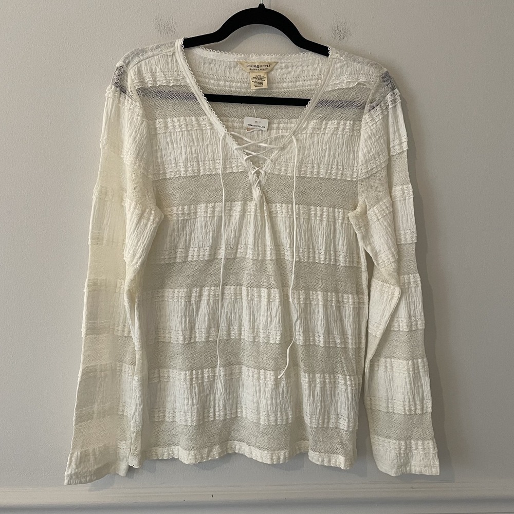 NWT Denim & Supply Lace Up White Top Sz XL Western Boho Peasant Cottage Coquette